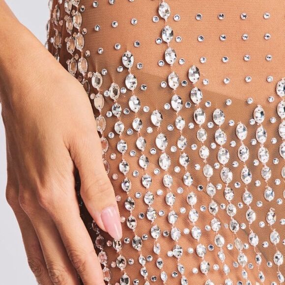 Retrofete Crystal Long sleeve Dress Size Small Nude/Silver - Picture 7 of 10